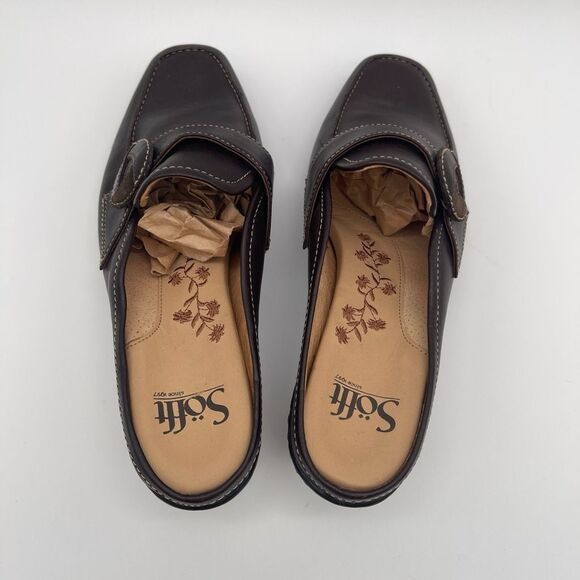 SOFFT Leather Slip-on Shoes Women’s Size 8.5 Cognac Brown Square Toe Kitten Heel - Picture 14 of 15